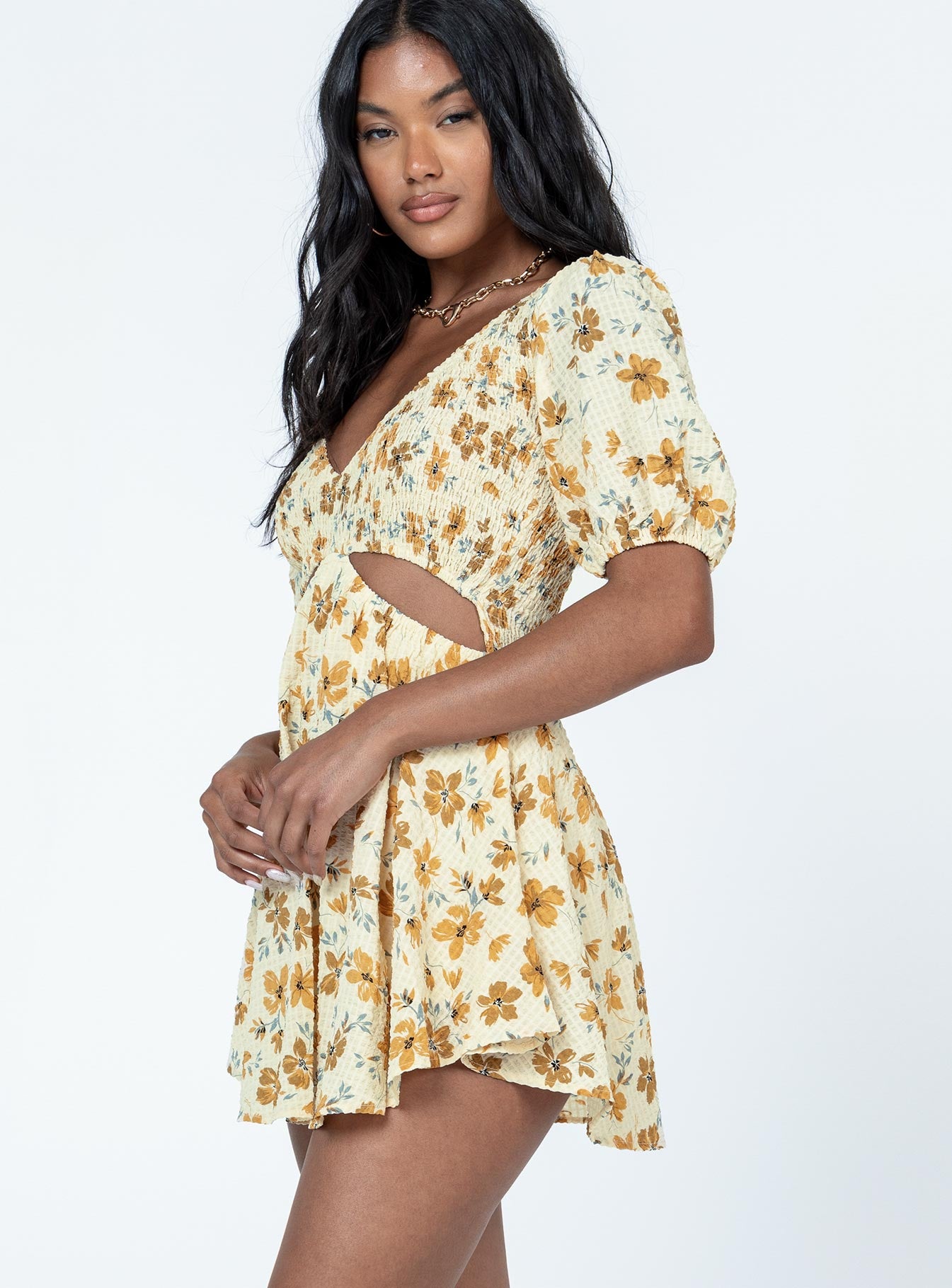 product Princess Polly High Neck  Leno Mini Dress Yellow