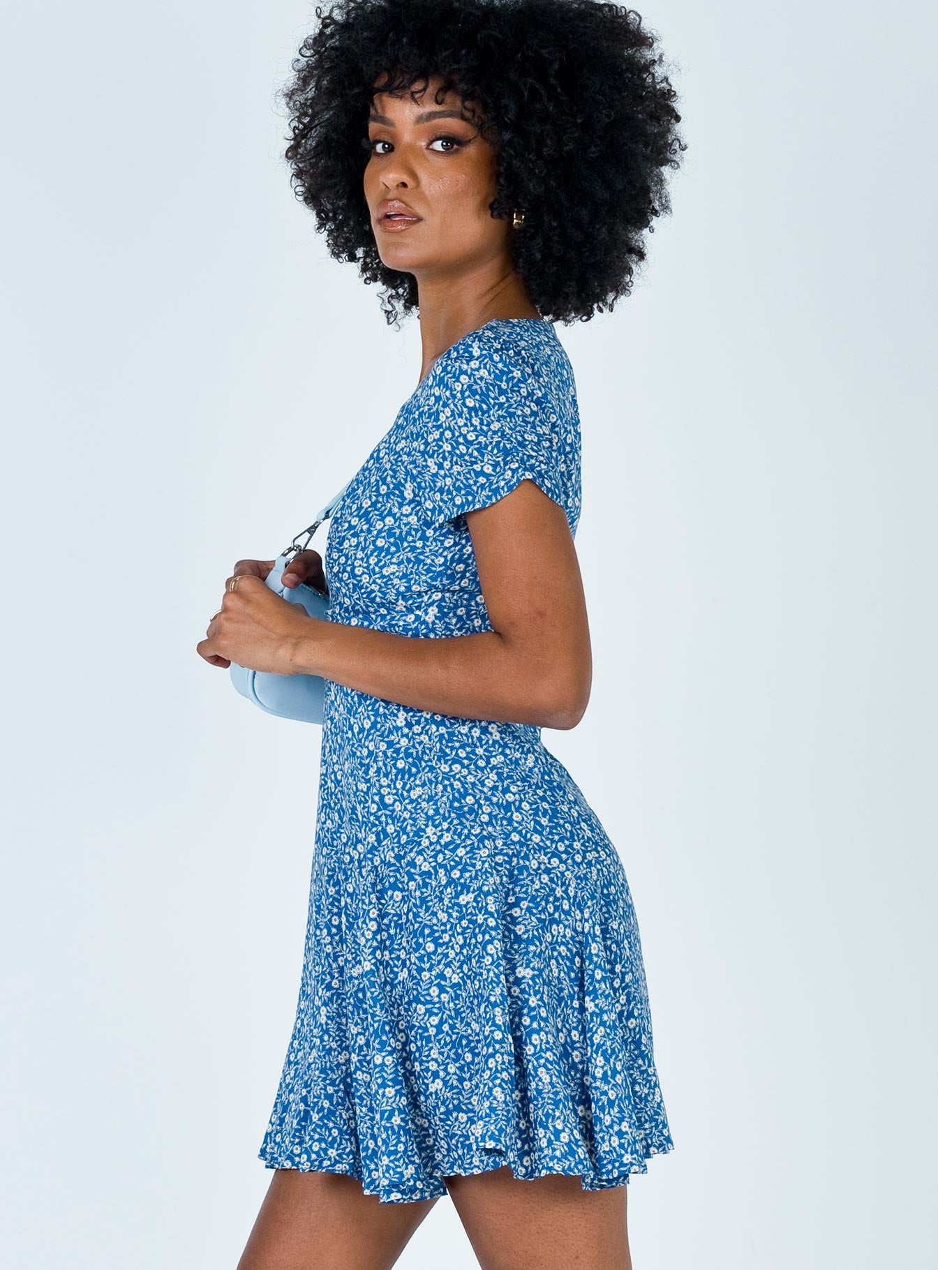 product Princess Polly Asymmetric Neckline  The Sting Mini Dress Blue Petite Lower Impact