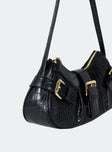 Shoulder bag Faux croc leather Gold-toned hardware Zip fastening Fixed strap  Flat base