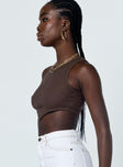 back view of model wearing Princess Polly Arlo Top Brown 