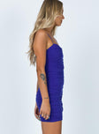 side view of model wearing Princess Polly Bloom Mini Dress Blue 