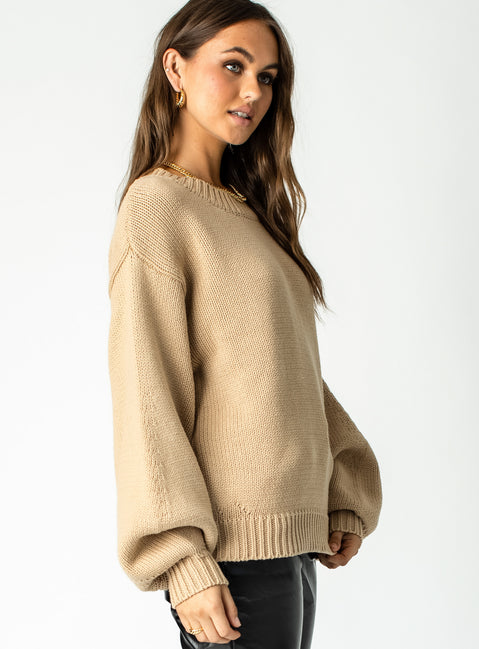 side view of model wearing Princess Polly Harmony Sweater Brown 