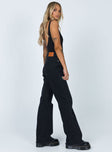 side view of model wearing Princess Polly Carey Denim Jeans Black High Waisted 