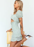 side view of model wearing Princess Polly Leah Mini Dress White / Green 