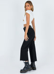 side view of model wearing Princess Polly Ruby Cropped Jean Black Denim Mid Rise 