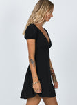 side view of model wearing Princess Polly Smith Mini Dress Black 