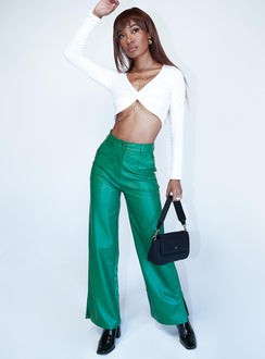 front view of model wearing Princess Polly Suki Pants Green 