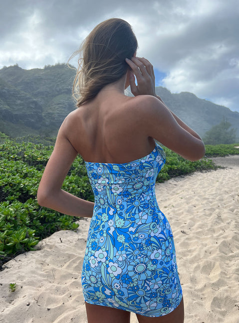 product Princess Polly Scoop Neck  Aquamarine Mini Dress Blue Floral