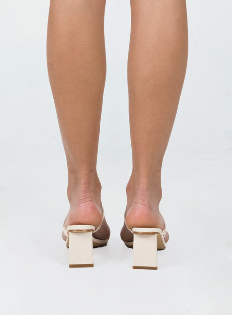 Heels Faux leather material  Strappy upper  Block heel  Square toe 