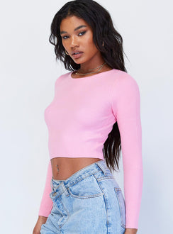 side view of model wearing Princess Polly Jax Long Sleeve Top Pink 