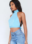 side view of model wearing Princess Polly Paityn Top Blue 