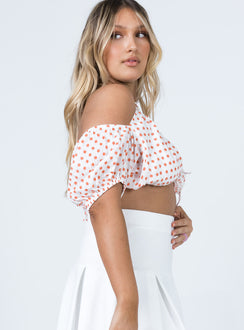 side view of model wearing Princess Polly Pippa Top White / Red 