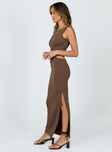 back view of model wearing Princess Polly Billie Midi Dress Brown 