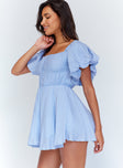 side view of model wearing Princess Polly Halton Mini Dress Blue 