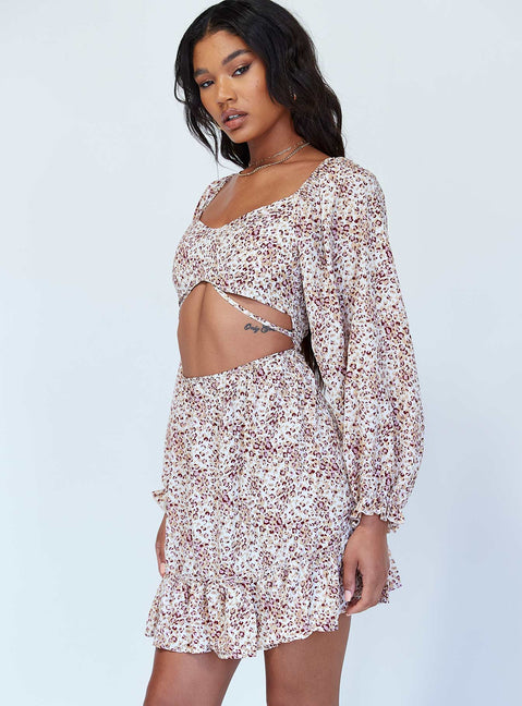 side view of model wearing Princess Polly Blossom Mini Dress Floral 