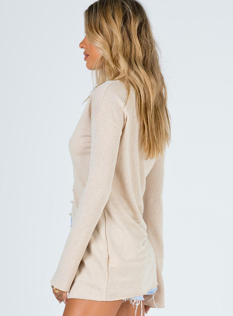 Front view of model wearing  front Macy Cardigan Beige Princess Polly  Long 