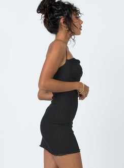 side view of model wearing Princess Polly Sugar Mini Dress Black 