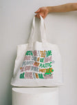 Tote bag 100% organic cotton Canvas material  Graphic print  Twin handles  Single internal pocket  Flat base 