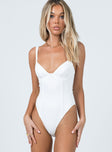 front view of model wearing Princess Polly Peyton Bodysuit White Sleeveless Plunger 