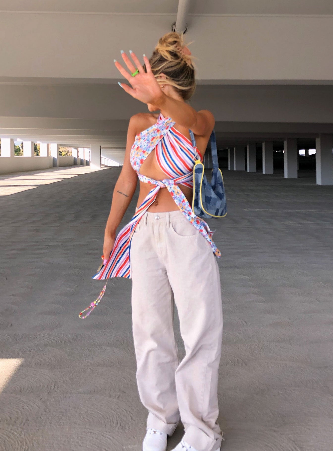 front view of model wearing Princess Polly Together Forever Scarf Top Multi 