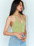 side view of model wearing Princess Polly Silas Top Green 