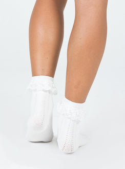 Socks Princess Polly Exclusive 75% cotton 15% polyester 10% spandex Soft knit material  Lace ruffle at cuff  Good stretch  