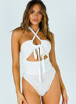 front view of model wearing Princess Polly London Bodysuit Sleeveless Plunger 