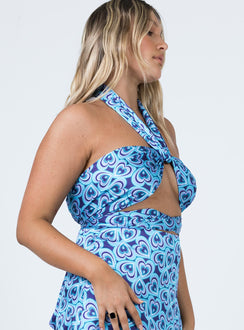 side view of model wearing Princess Polly Infinite Love Top Blue 