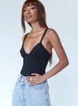 side view of model wearing Princess Polly Peyton Bodysuit Black Sleeveless Sweetheart 