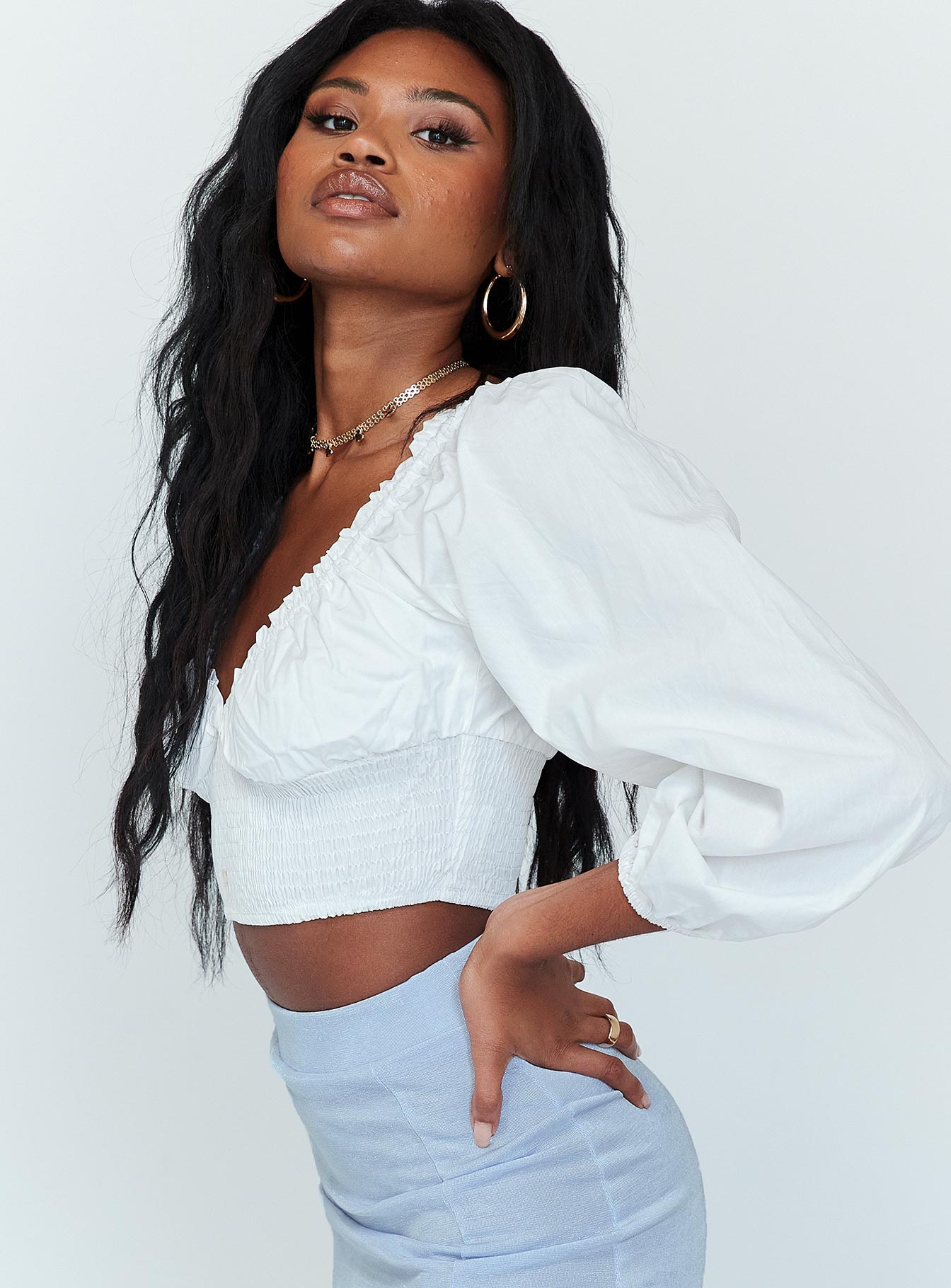 side view of model wearing Princess Polly Paradiso Top White 