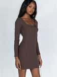 front view of model wearing Princess Polly Denielle Mini Dress Chocolate 