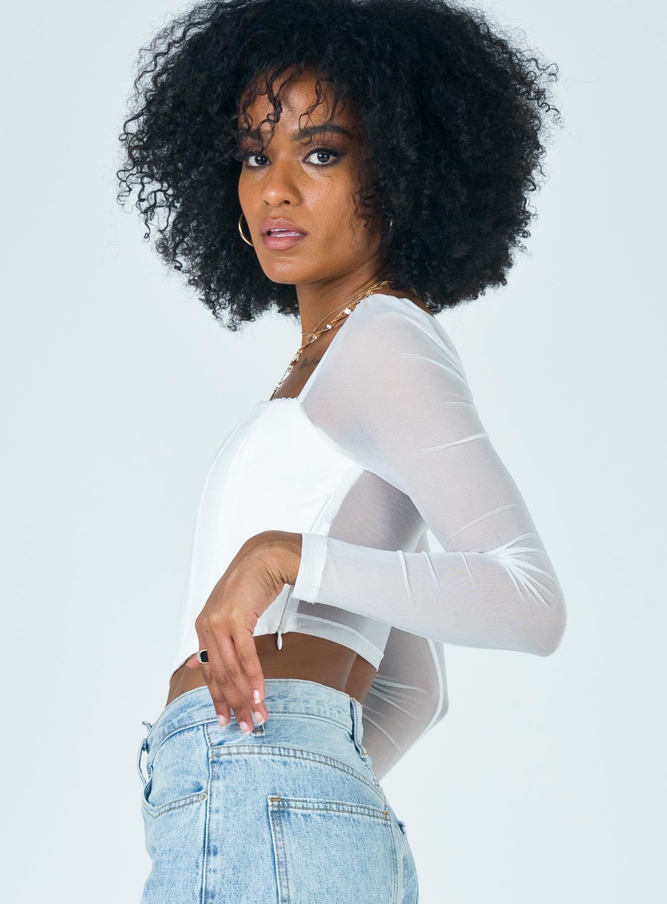 product Princess Polly Short Sleeves Square Neck  Beverly Long Sleeve Top White