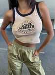 front view of model wearing Princess Polly Black Sabbath Tank Top Brown 