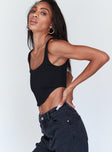 side view of model wearing Princess Polly Kaeshia Rib Bustier Black Sleeveless Square Neck 