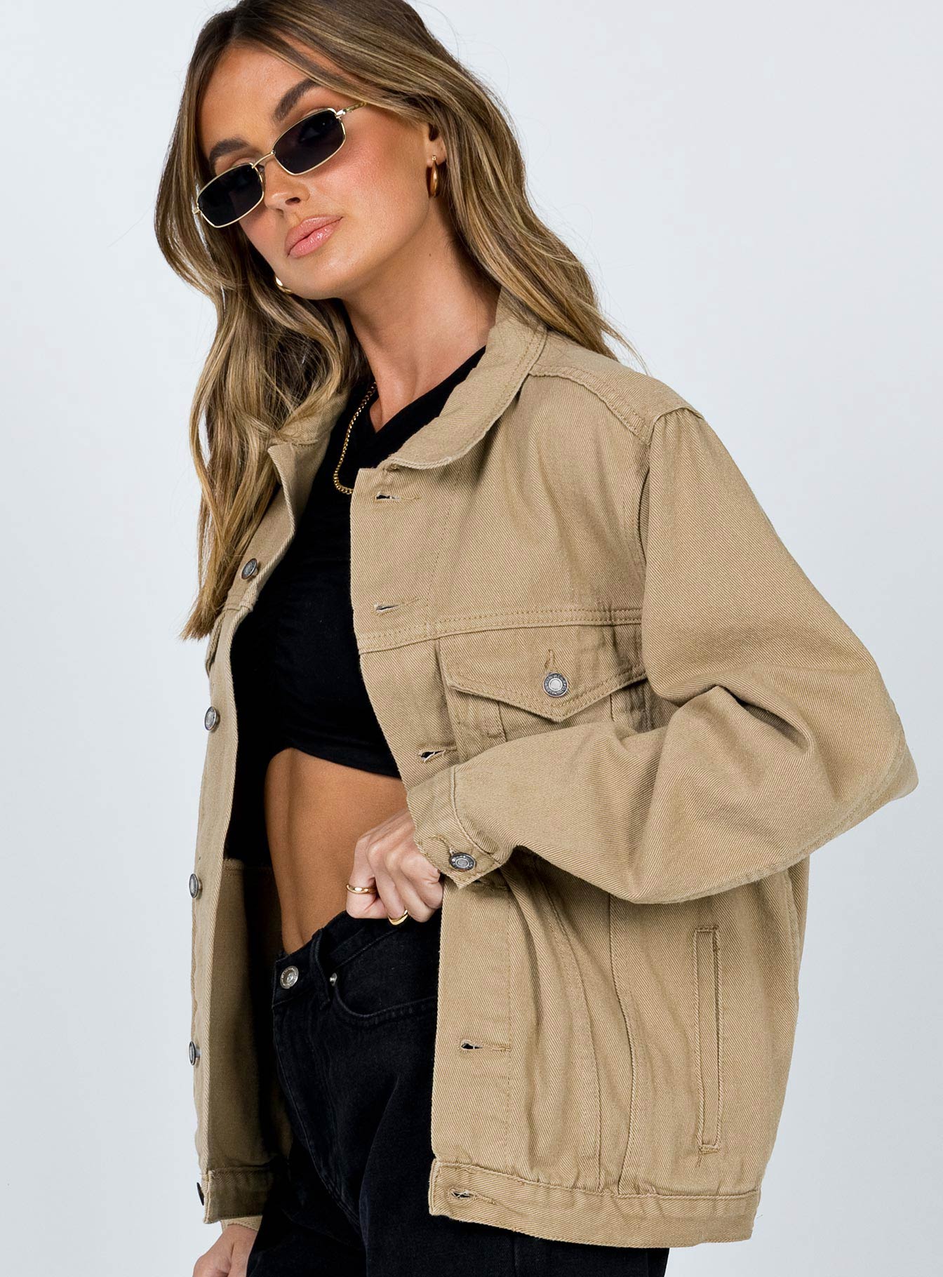 Beige oversized denim on sale jacket