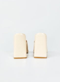 Heels Faux croc print  Single wide upper  Square toe  Block heel 