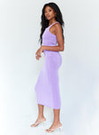 side view of model wearing Princess Polly Everlast Midi Dress Lilac 