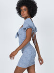 side view of model wearing Princess Polly Cynthia Mini Dress Blue 