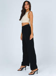 side view of model wearing Princess Polly Brenda Linen Blend Pants Black 