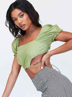 side view of model wearing Princess Polly Clarissa Top Green 