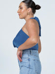 side view of model wearing Princess Polly Monroe Top Blue 