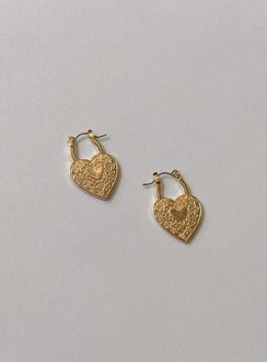 Earrings Hoop style  Gold-toned Latch fastening  Heart design