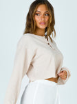 Mia Cropped Henley Sweatshirt Beige