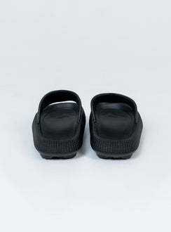 Slides 100% EVA Lightweight rubber  Single wide upper  Rounded toe 