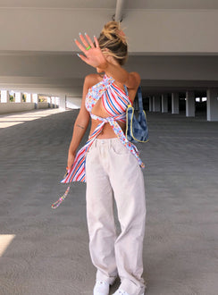 front view of model wearing Princess Polly Cheerful Denim Jeans Cream Mid Rise 