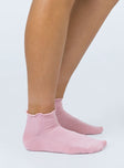 Ribbed Ruffle Socks Baby Pink