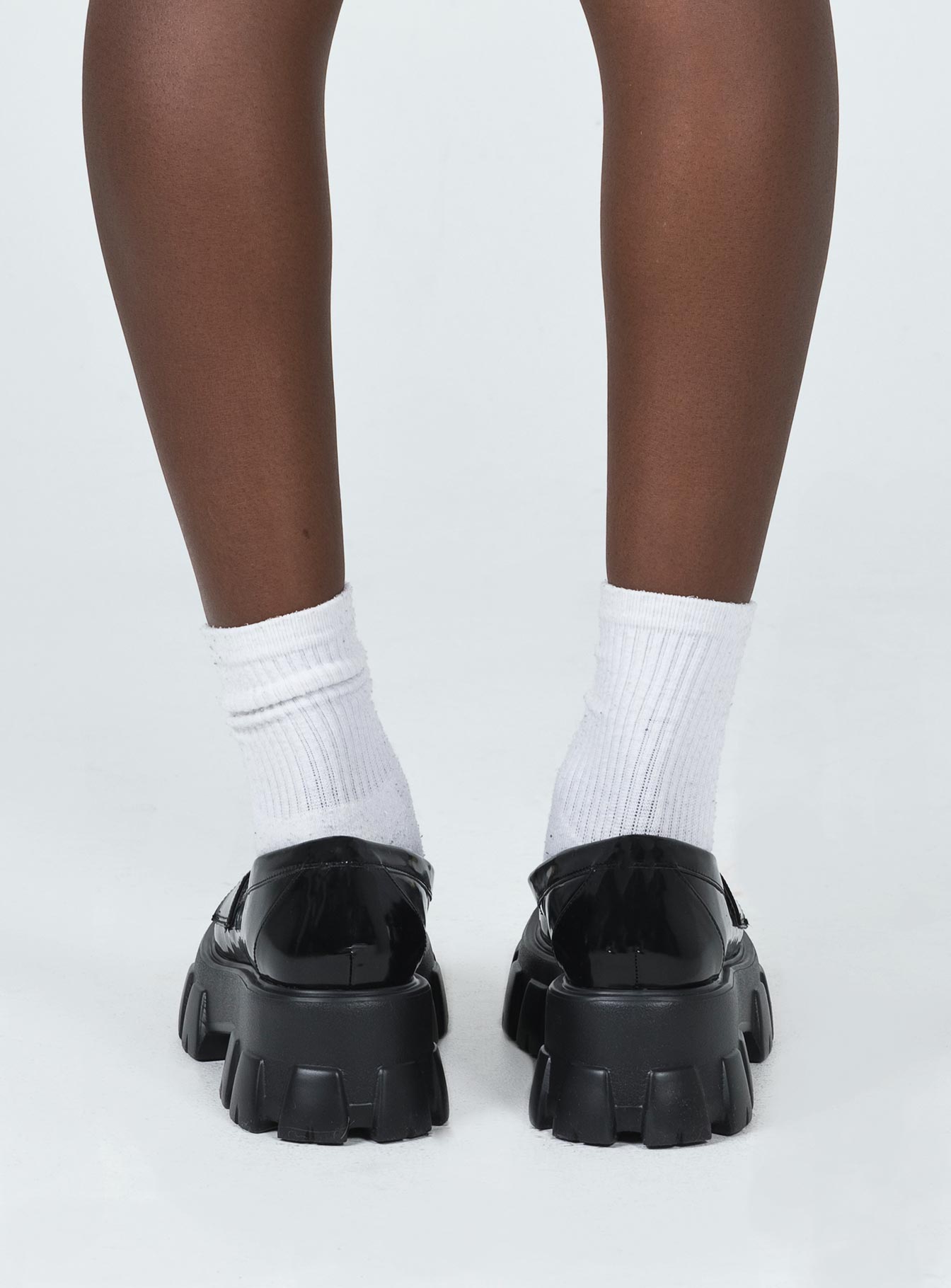 Loafers Faux patent leather Platform base Treaded sole Gold-toned snaffle detail Rounded toe