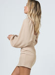 product Princess Polly High Neck  Lillie Long Sleeve Mini Dress Beige