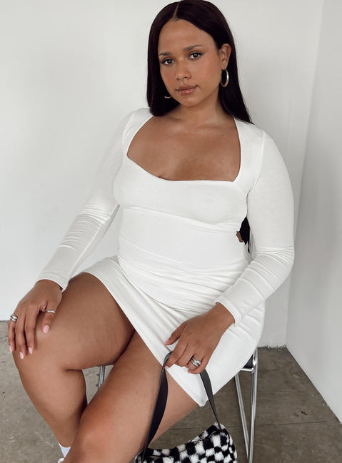side view of model wearing Princess Polly Nolan Mini Dress White Curve 