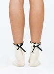 Crew socks Bow detail Lettuce edge cuff Good stretch